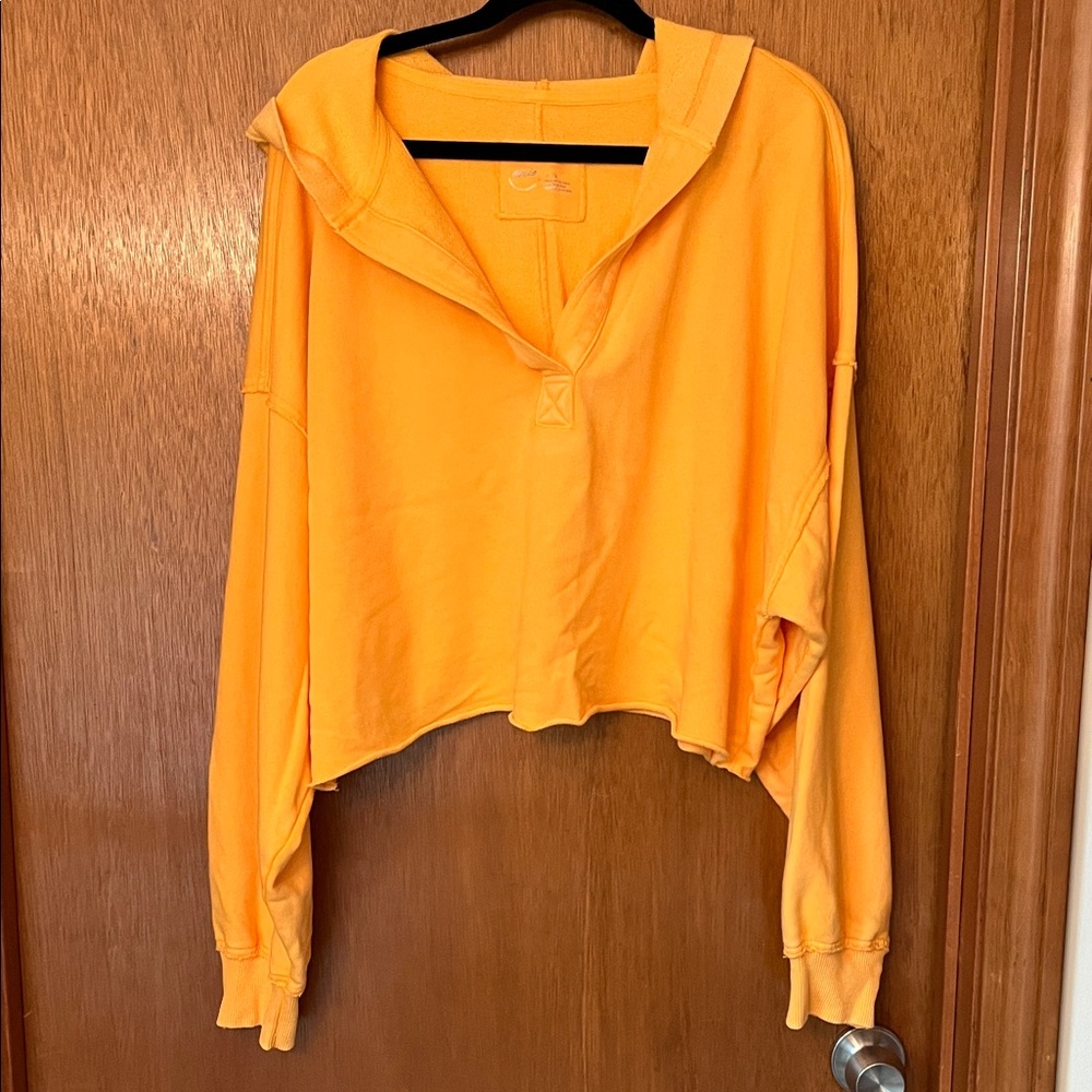 aerie bright orange pullover cropped hoodie